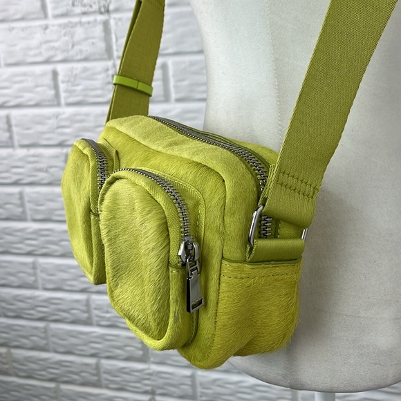 PARFOIS TEXTURED CROSSBODY BAG CHARTREUSE COWHIDE LEATHER HAIR MADE IN PORTUGAL - Picture 6 of 17